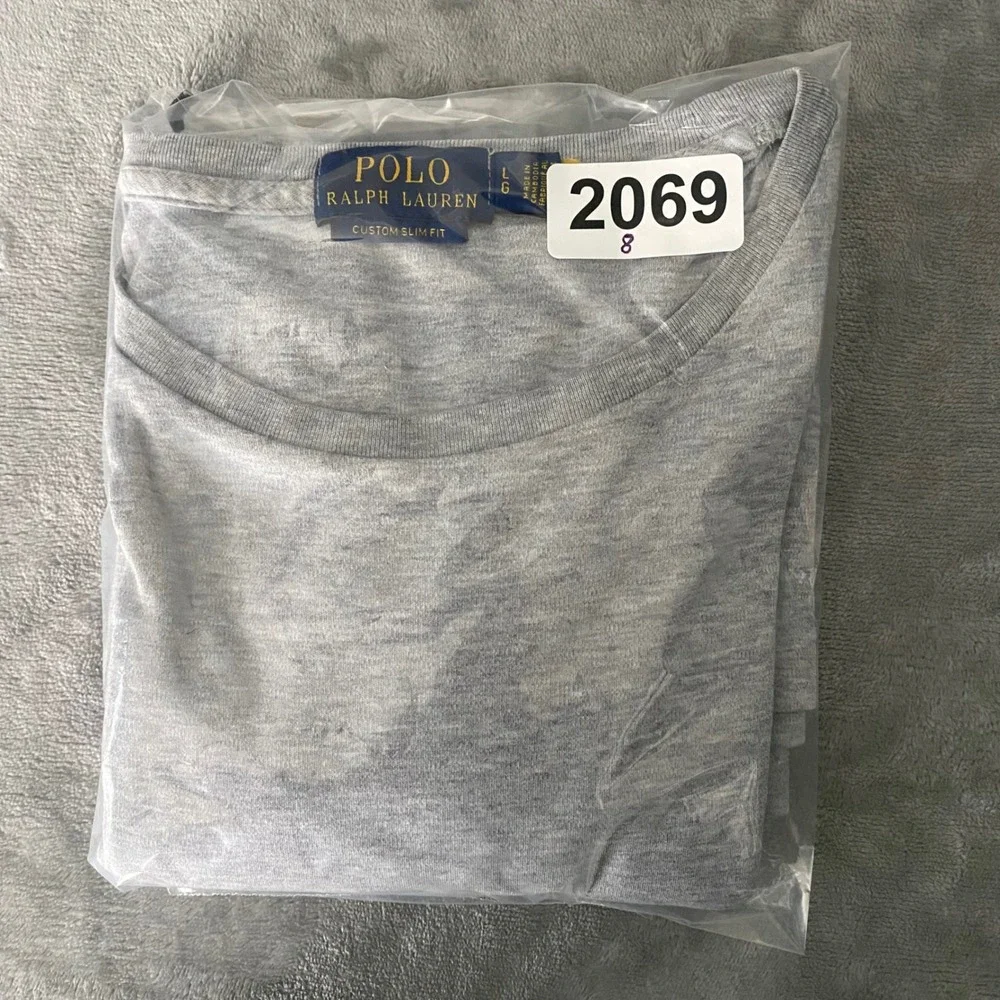Polo‎ Ralph Lauren T-Shirt Mens L Grey Custom Slim Fit Long Sleeve Pony Logo